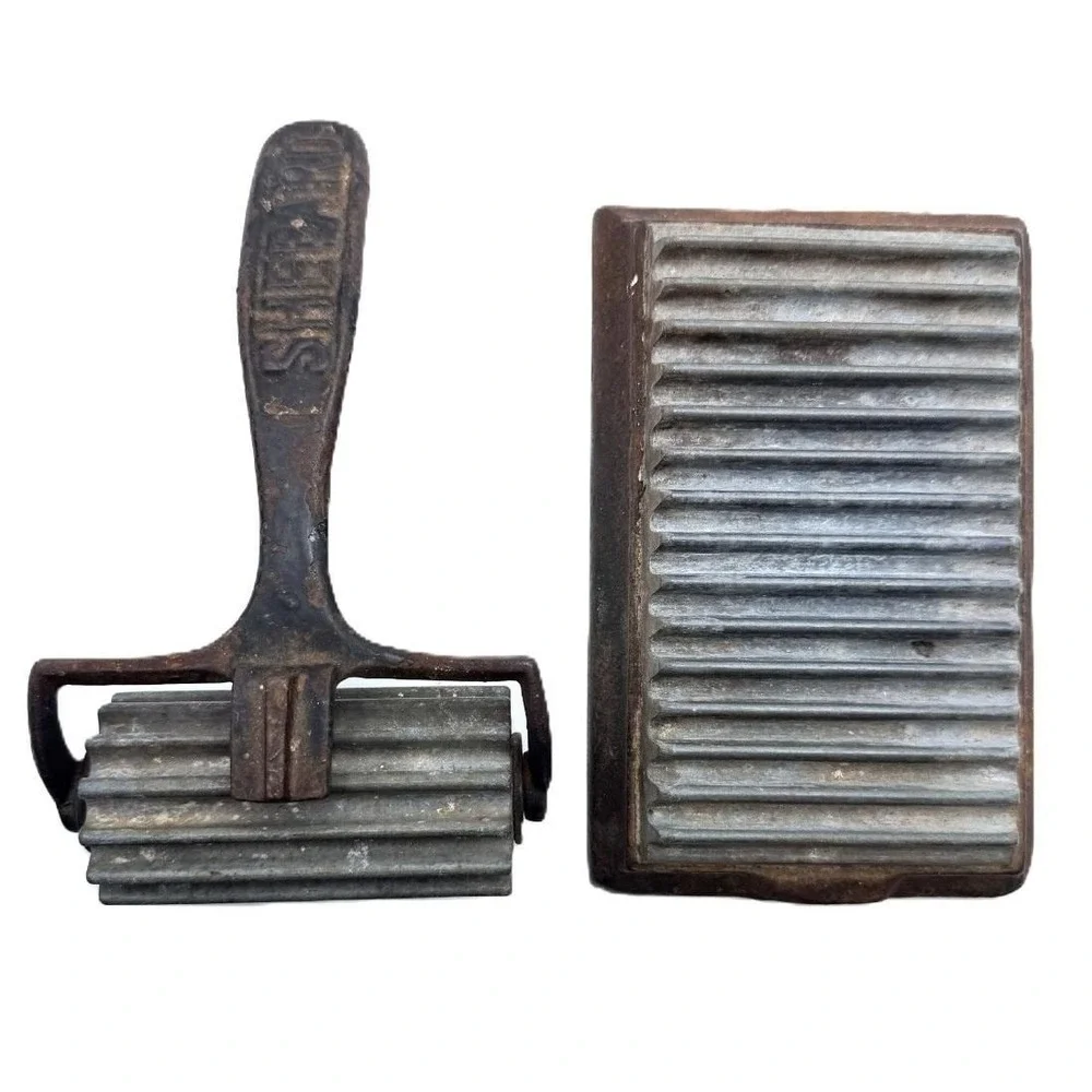 Antique Shepard (marked) Fluting Iron Roller with Lift Handle & Base c 1870-1900